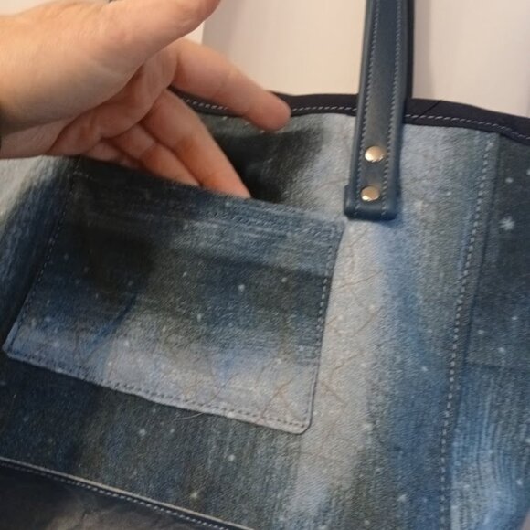 New Abstract Tote Shopper shoulder Bag Blue Crackle Stars Double handle Carryall - Picture 6 of 11